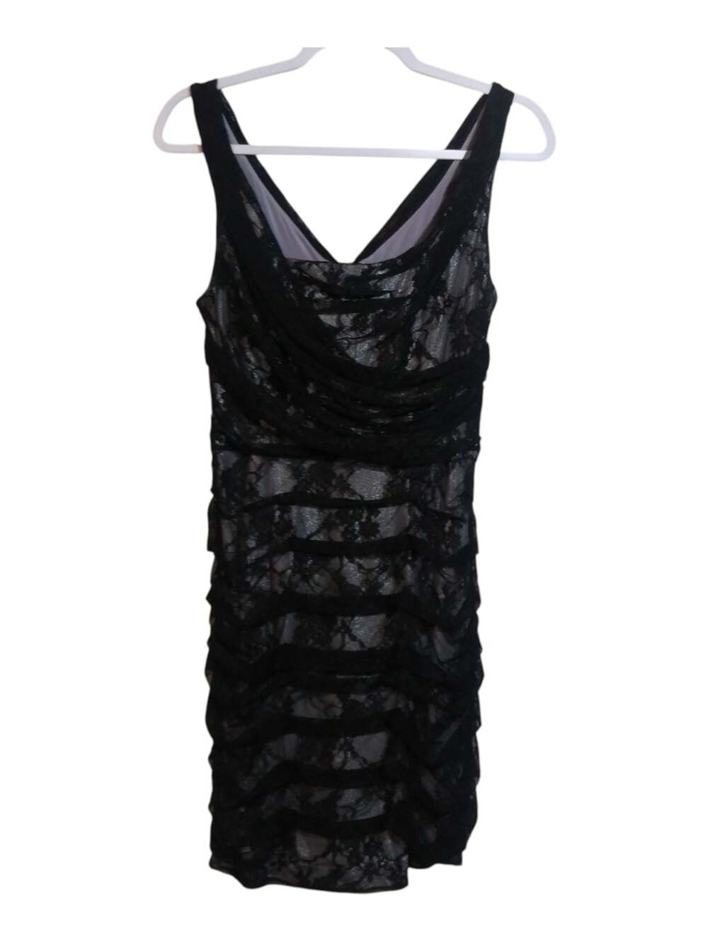 Express Black Fitted Lace Tiered Ruched Sleeveless Dress LBD Size 4